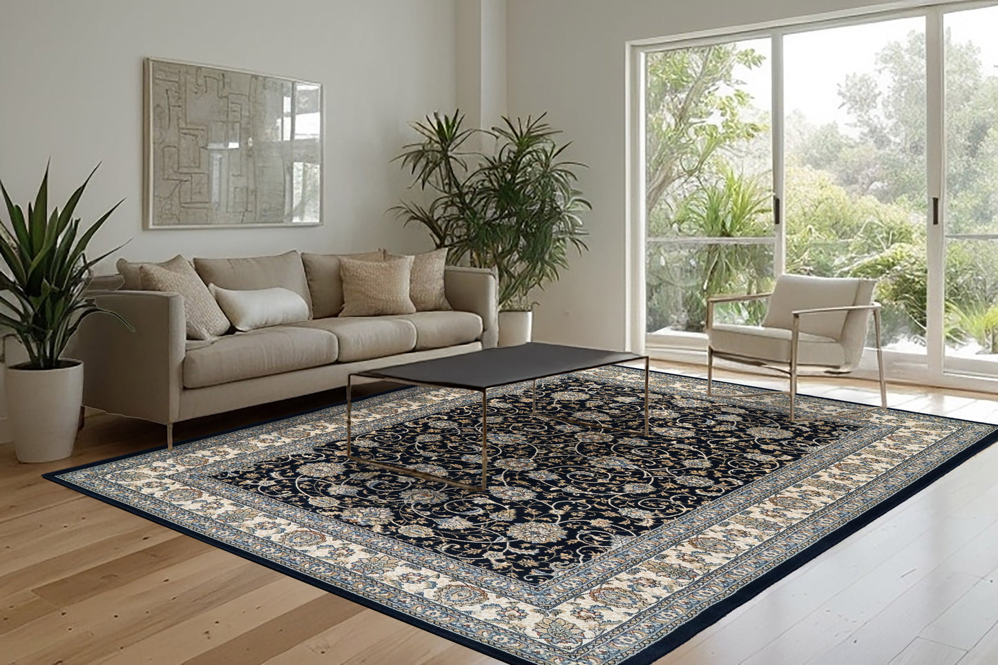 Ancient Garden 57120-3464 Blue/Ivory Area Rug