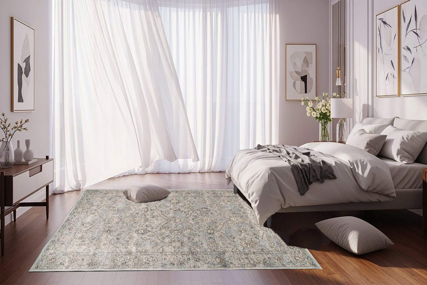 Ancient Garden 57136-4646 Steel Blue/Cream Area Rug