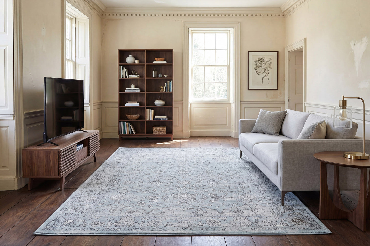 Ancient Garden 57136-4646 Steel Blue/Cream Area Rug