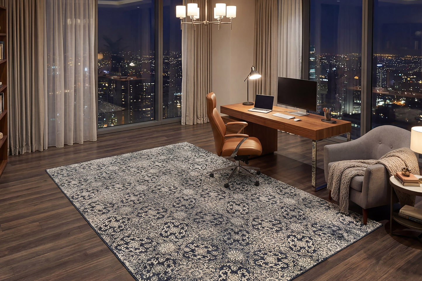 Ancient Garden 57162-3696 Steel Blue Area Rug