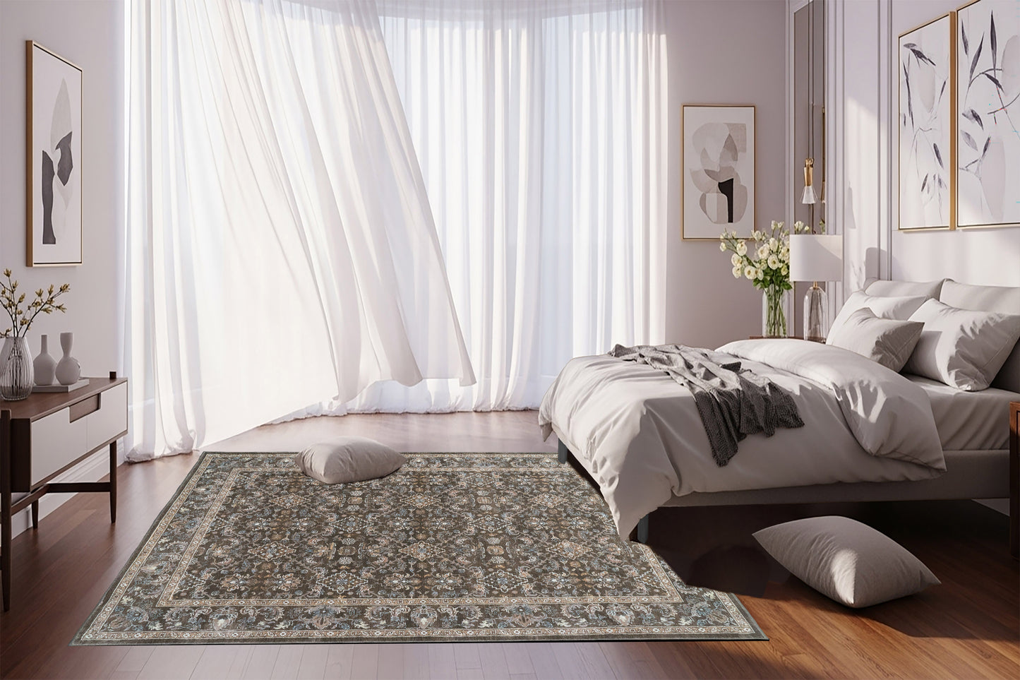 Ancient Garden 57276-3235 Dark Brown/Beige/Blue Area Rug