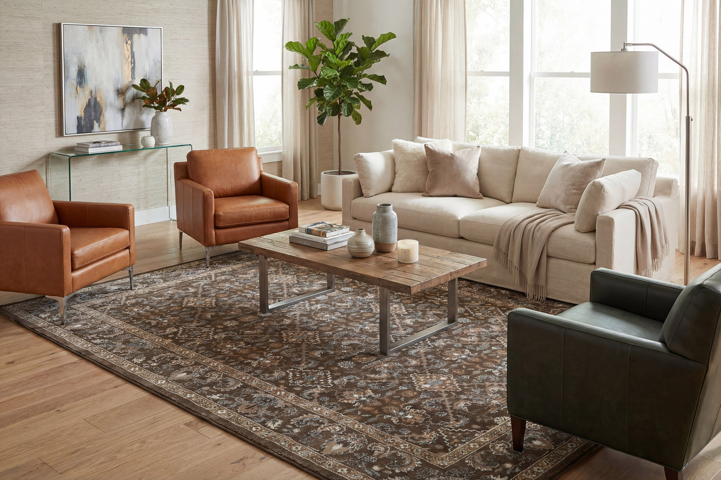 Ancient Garden 57276-3235 Dark Brown/Beige/Blue Area Rug