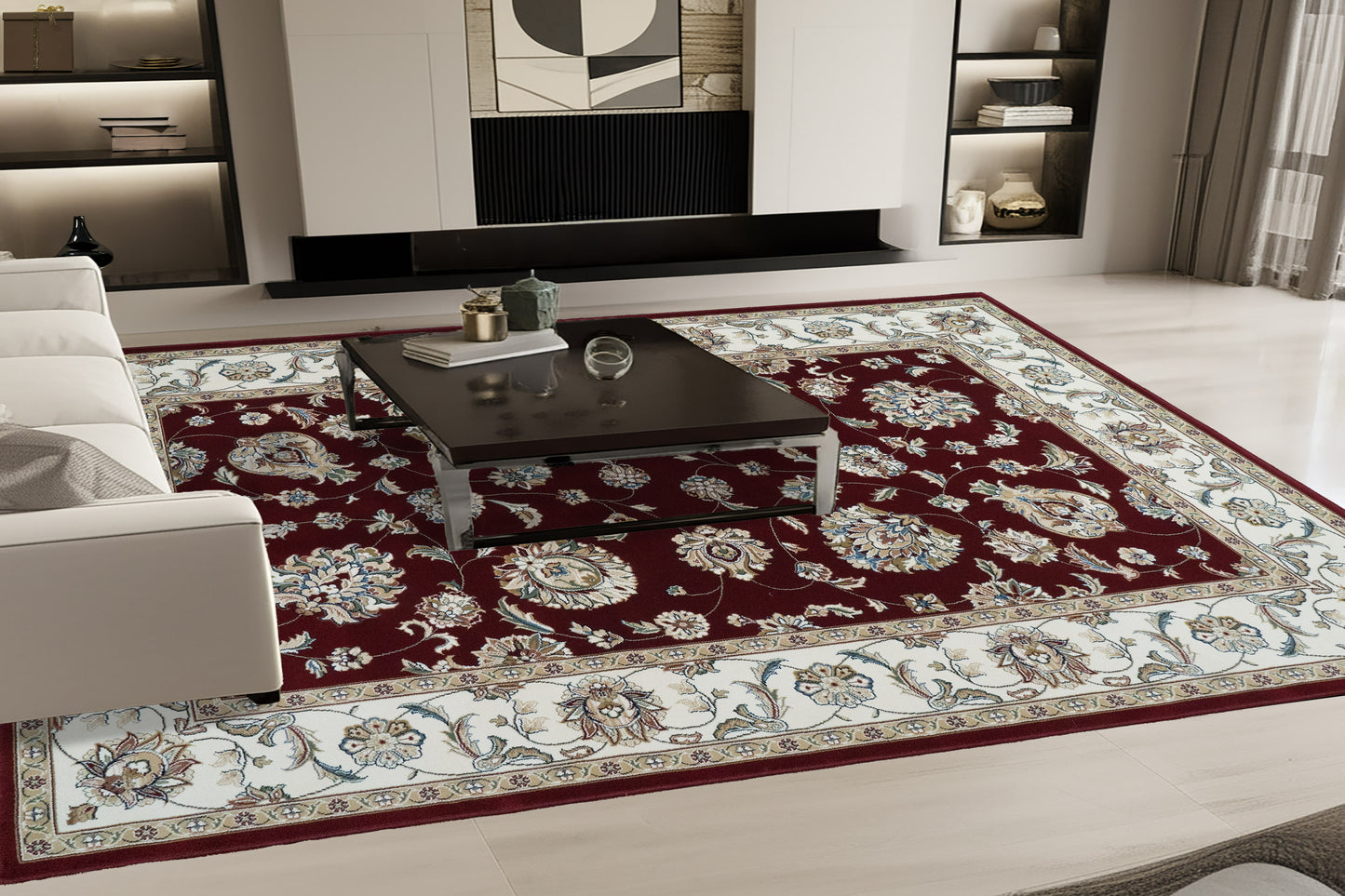 Ancient Garden 57365-1464 Red/Ivory Area Rug