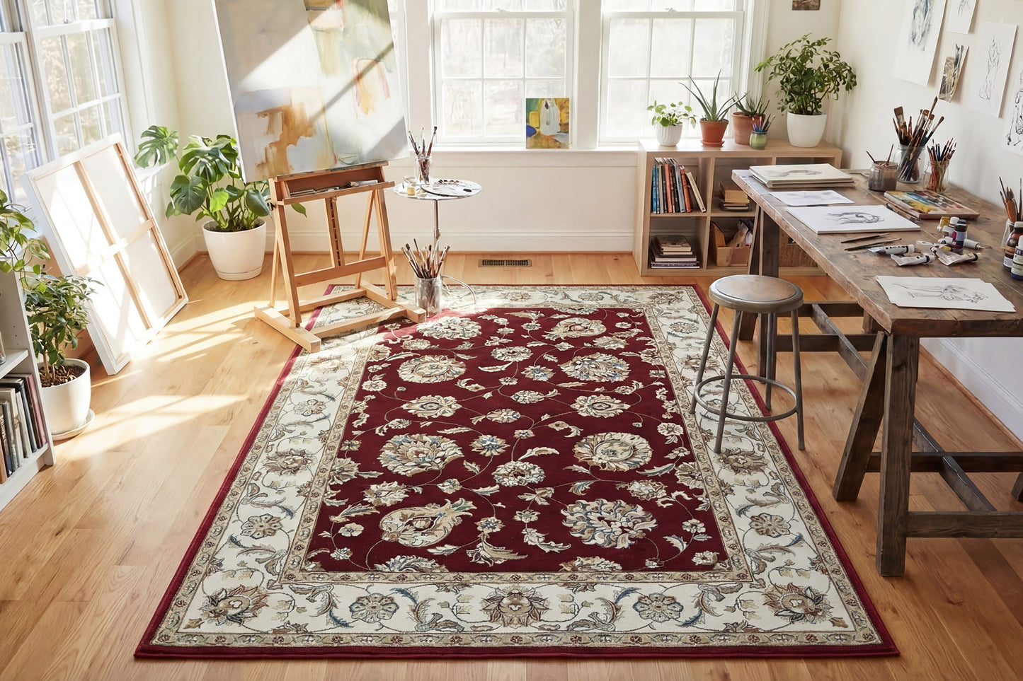 Ancient Garden 57365-1464 Red/Ivory Area Rug