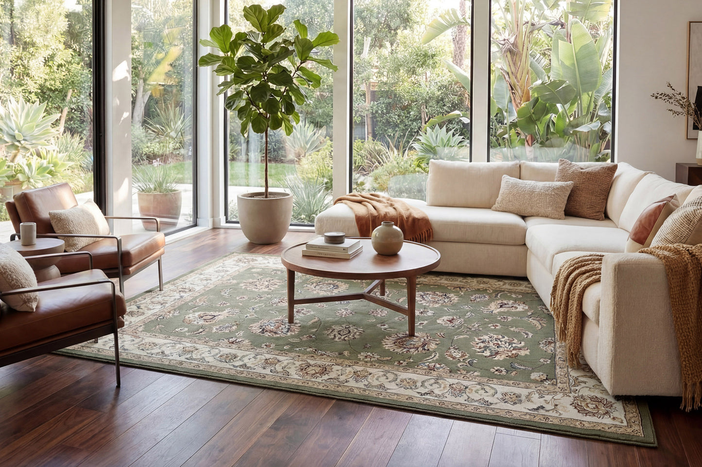 Ancient Garden 57365-4464 Green/Ivory Area Rug