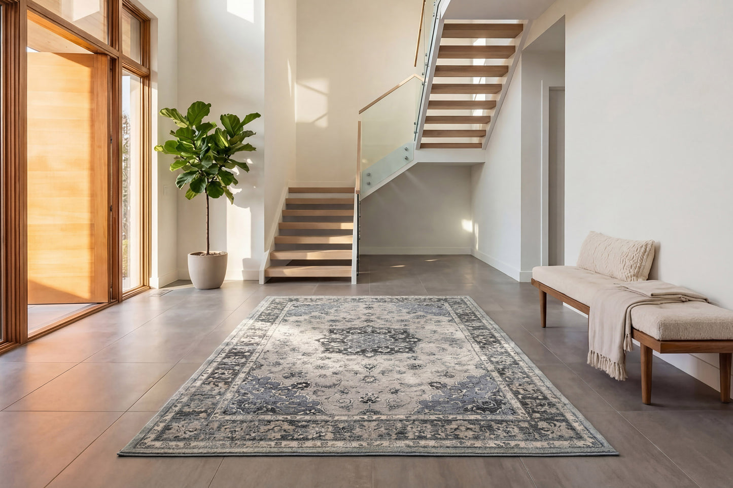 Ancient Garden 57559-9686 Silver/Blue Area Rug