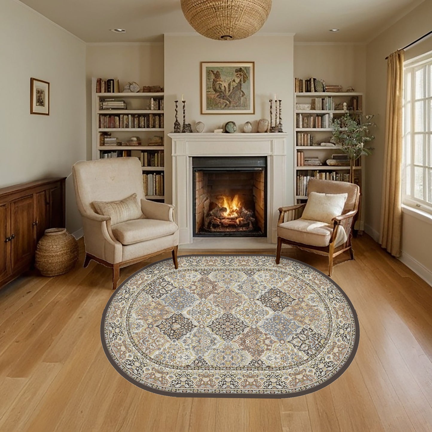 Ancient Garden 57008-3235 Brown/Blue Area Rug
