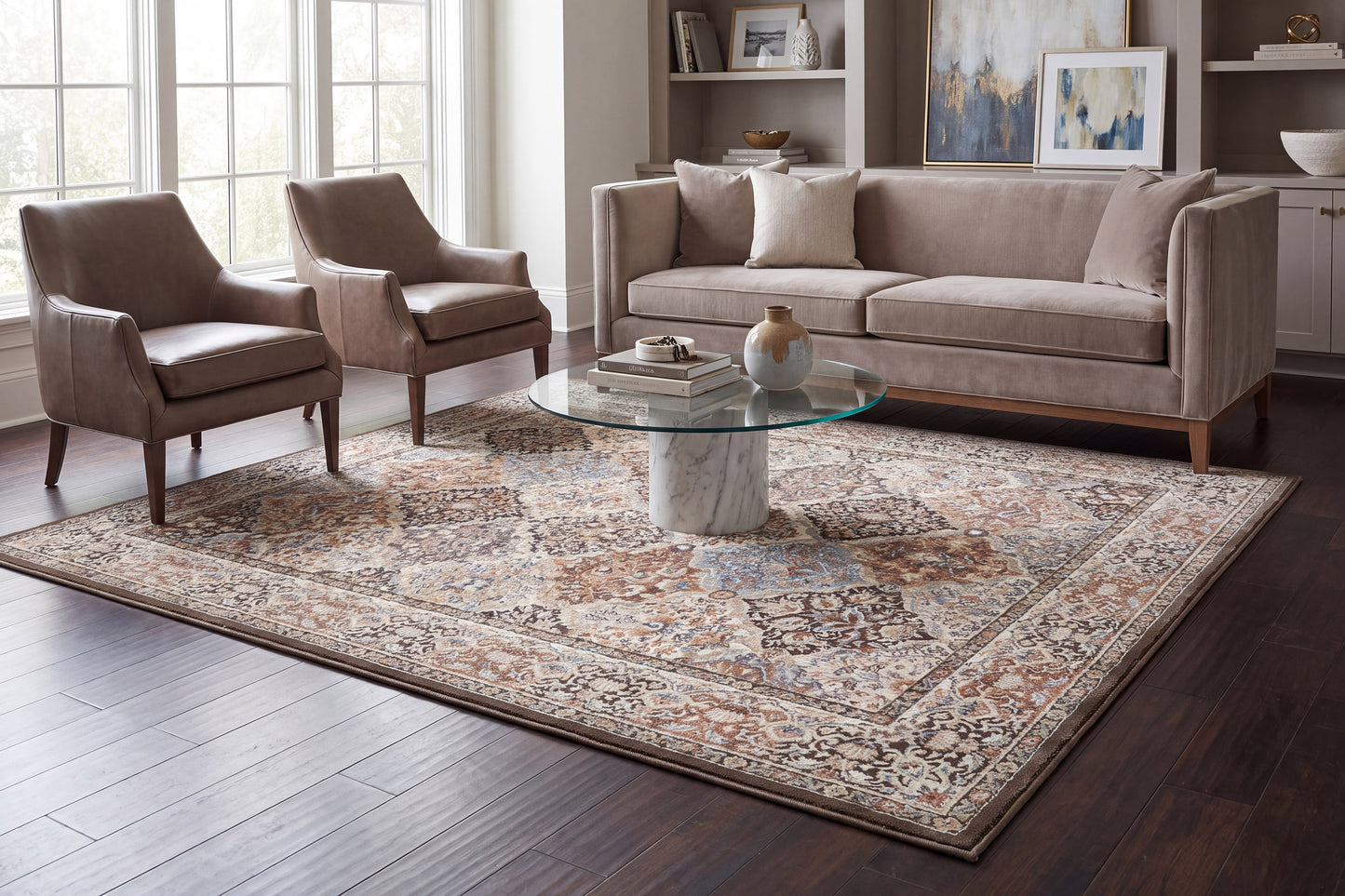 Ancient Garden 57008-3235 Brown/Blue Area Rug