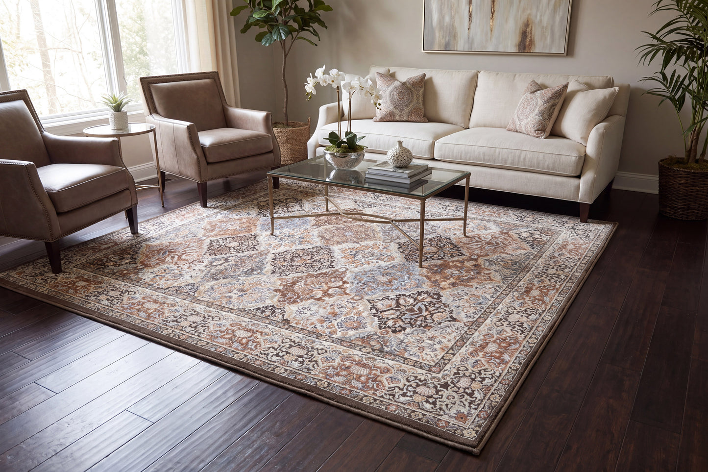 Ancient Garden 57008-3235 Brown/Blue Area Rug