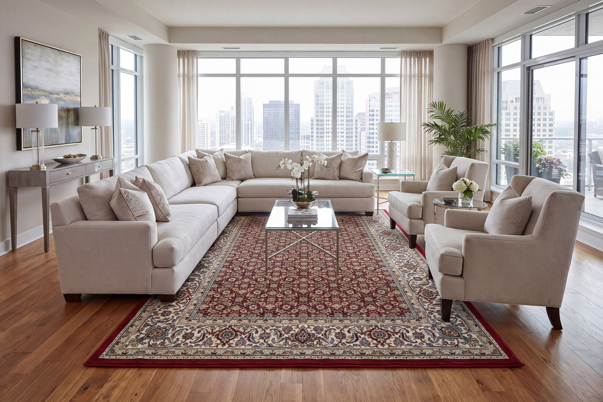 Ancient Garden 57011-1414 Red/Ivory Area Rug