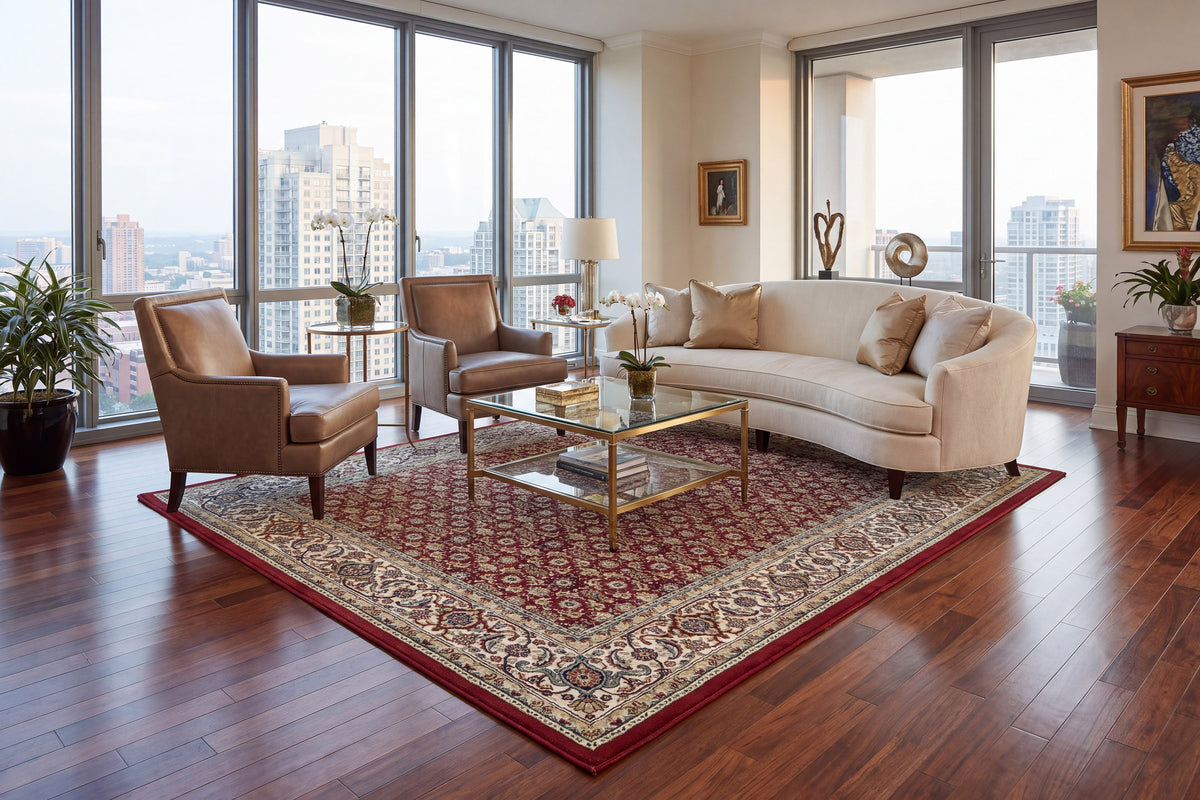 Ancient Garden 57011-1414 Red/Ivory Area Rug