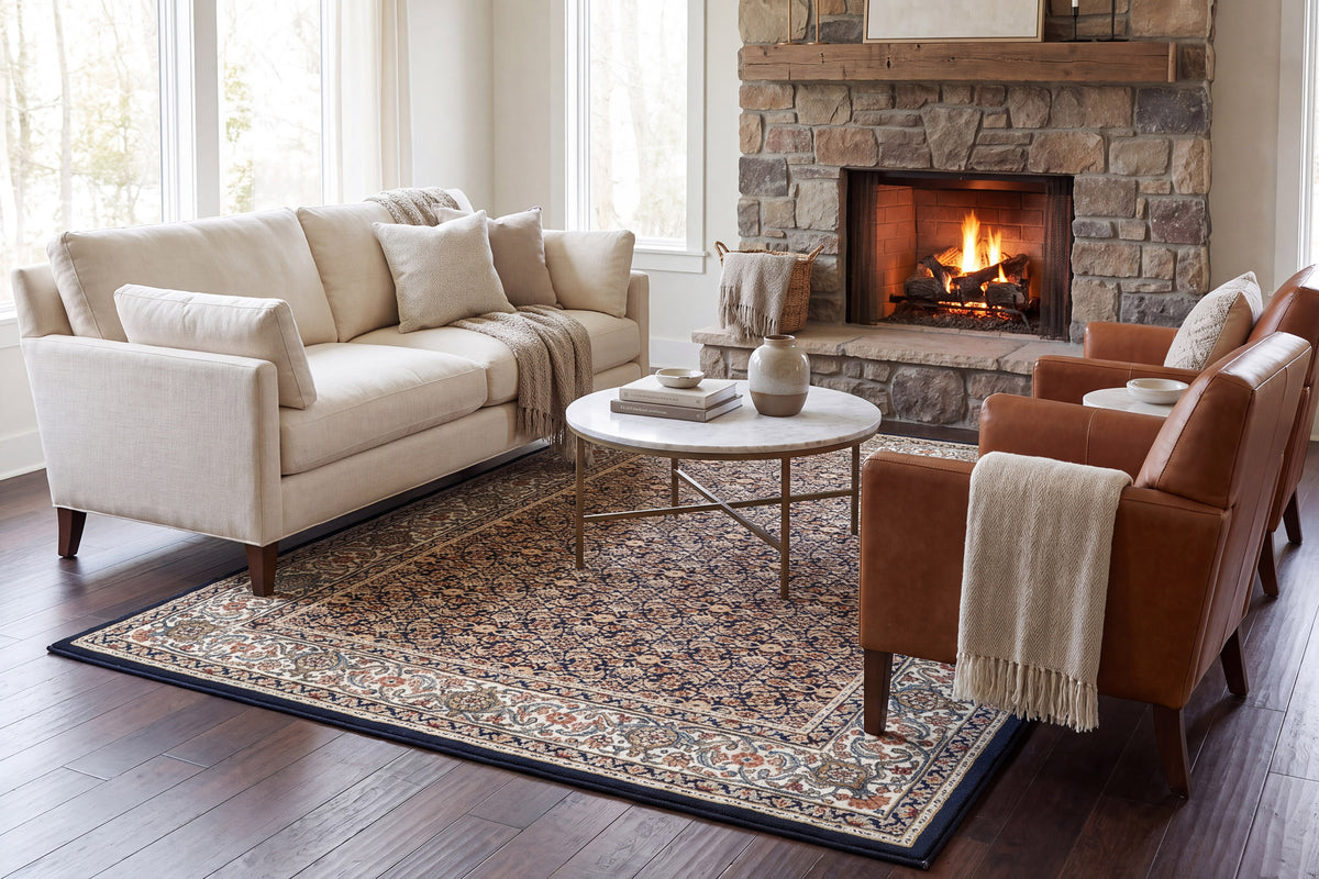 Ancient Garden 57011-3464 Navy Area Rug