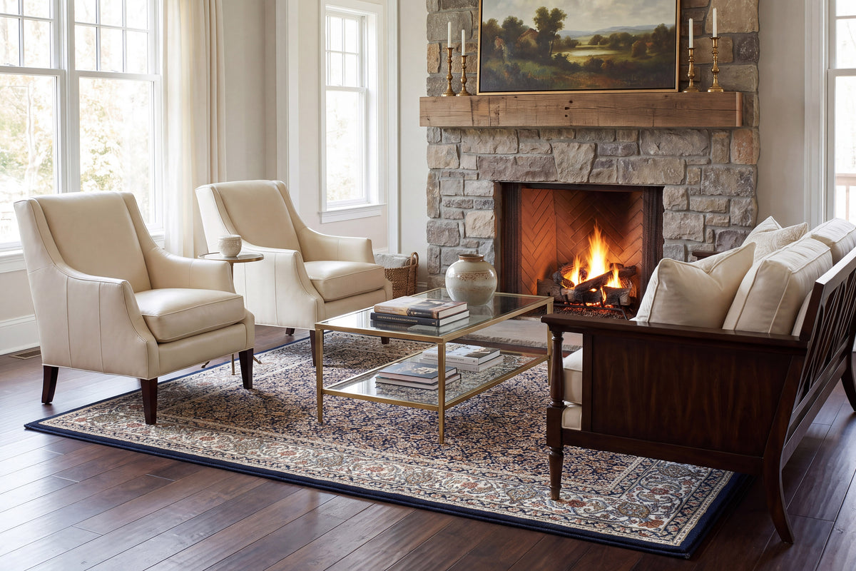Ancient Garden 57011-3464 Navy Area Rug