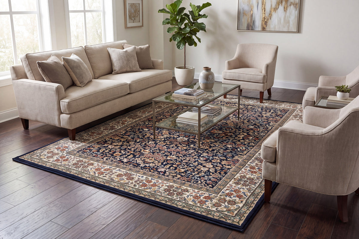Ancient Garden 57078-3434 Blue/Ivory Area Rug