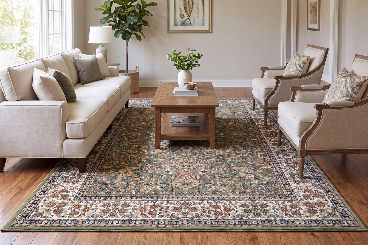 Ancient Garden 57078-4444 Green/Ivory Area Rug
