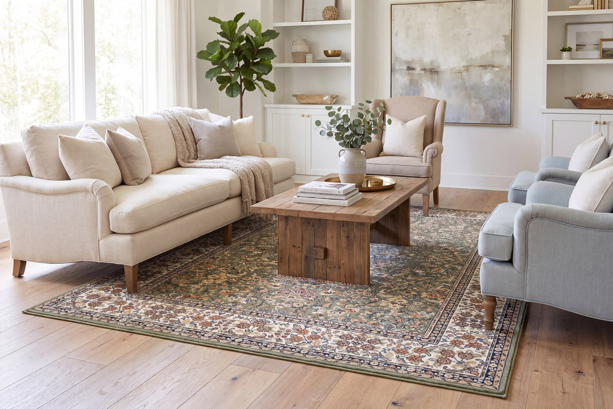 Ancient Garden 57078-4444 Green/Ivory Area Rug