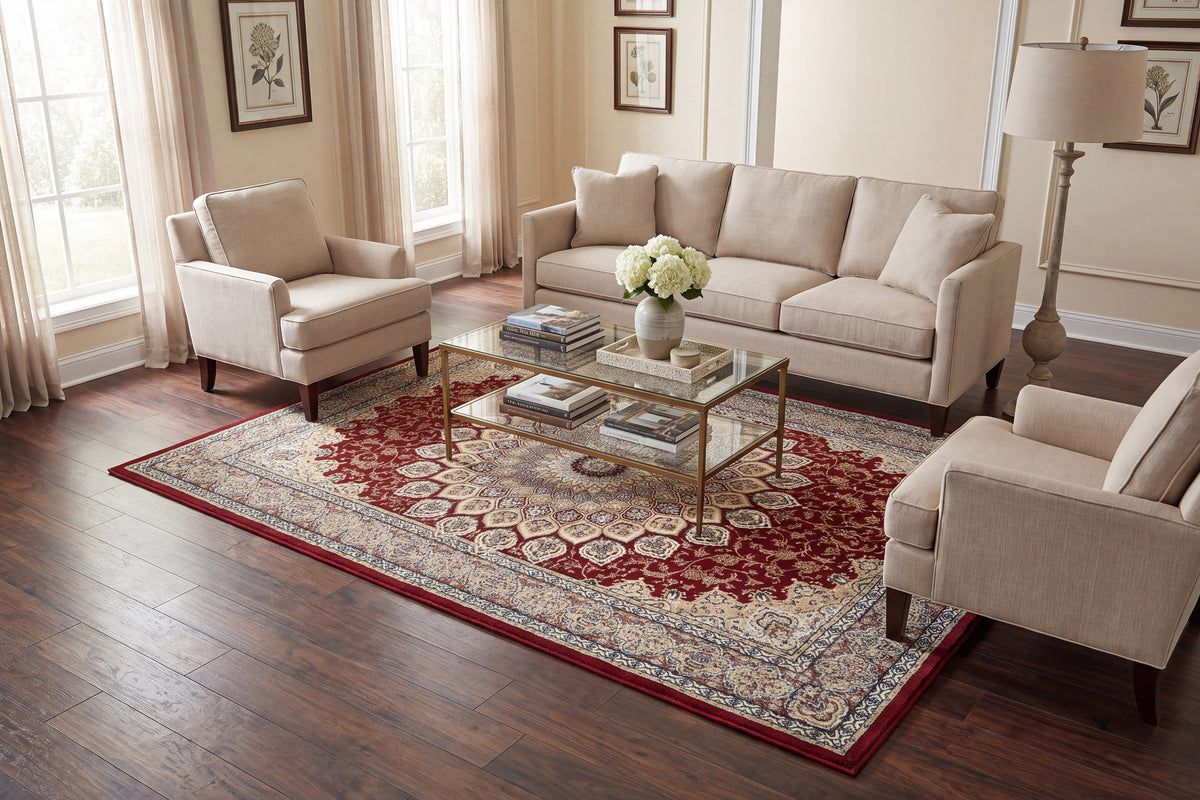 Ancient Garden 57090-1484 Red Area Rug