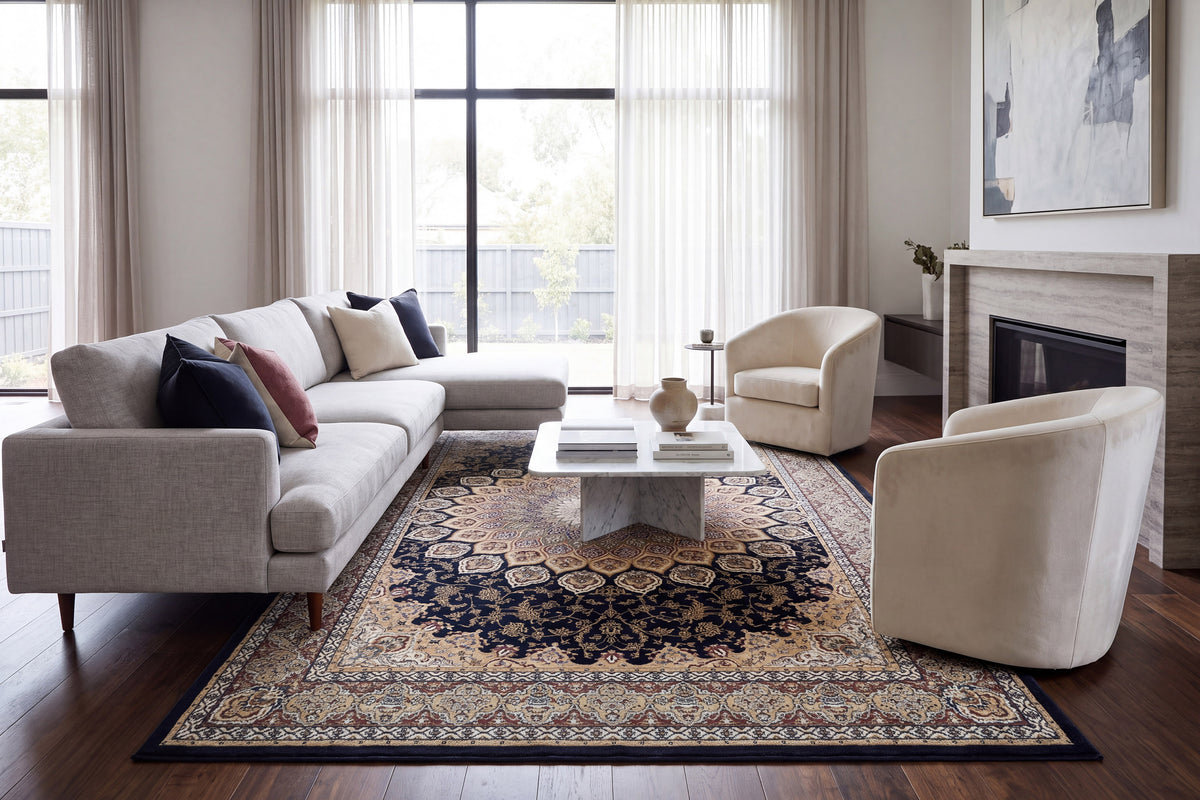 Ancient Garden 57090-3484 Navy Area Rug