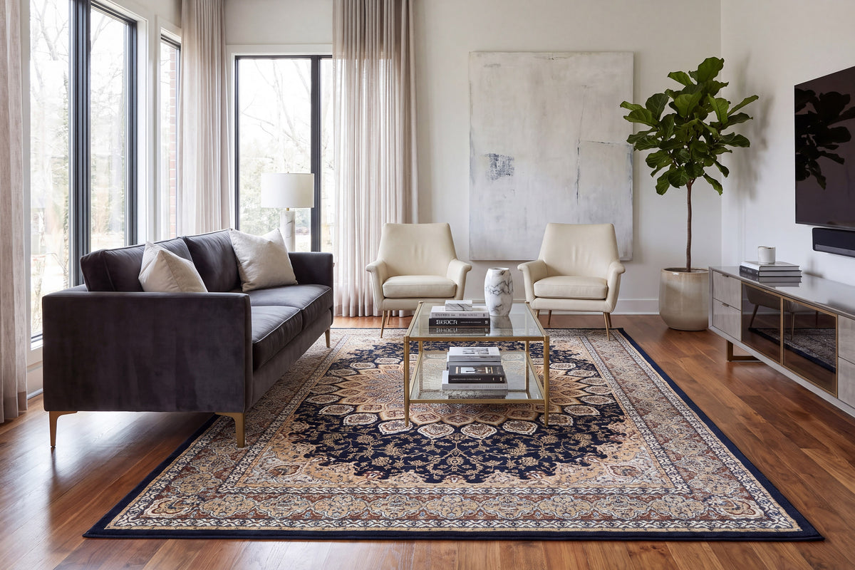 Ancient Garden 57090-3484 Navy Area Rug