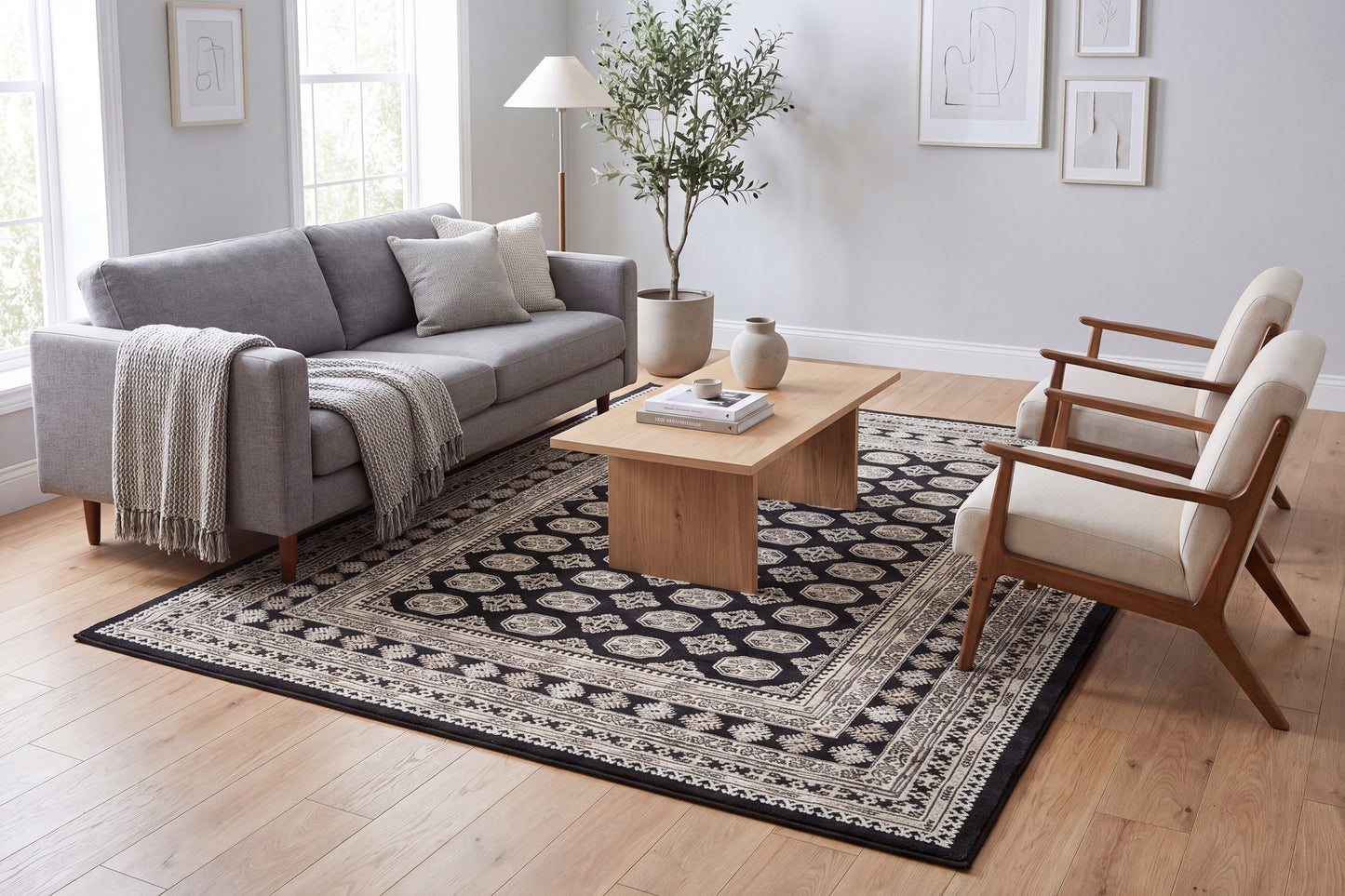 Ancient Garden 57102-3636 Charcoal/Silver Area Rug