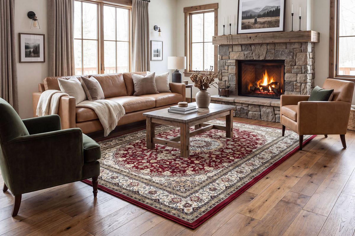 Ancient Garden 57119-1414 Red/Ivory Area Rug