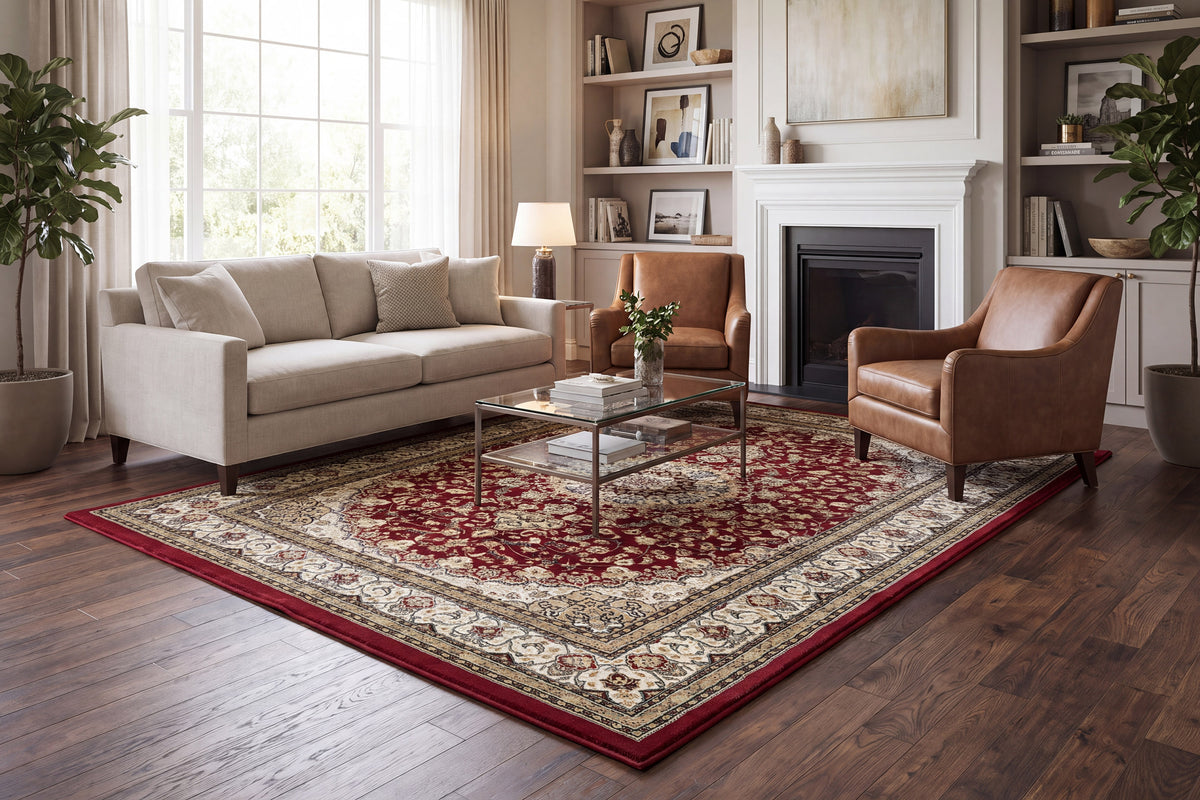 Ancient Garden 57119-1414 Red/Ivory Area Rug