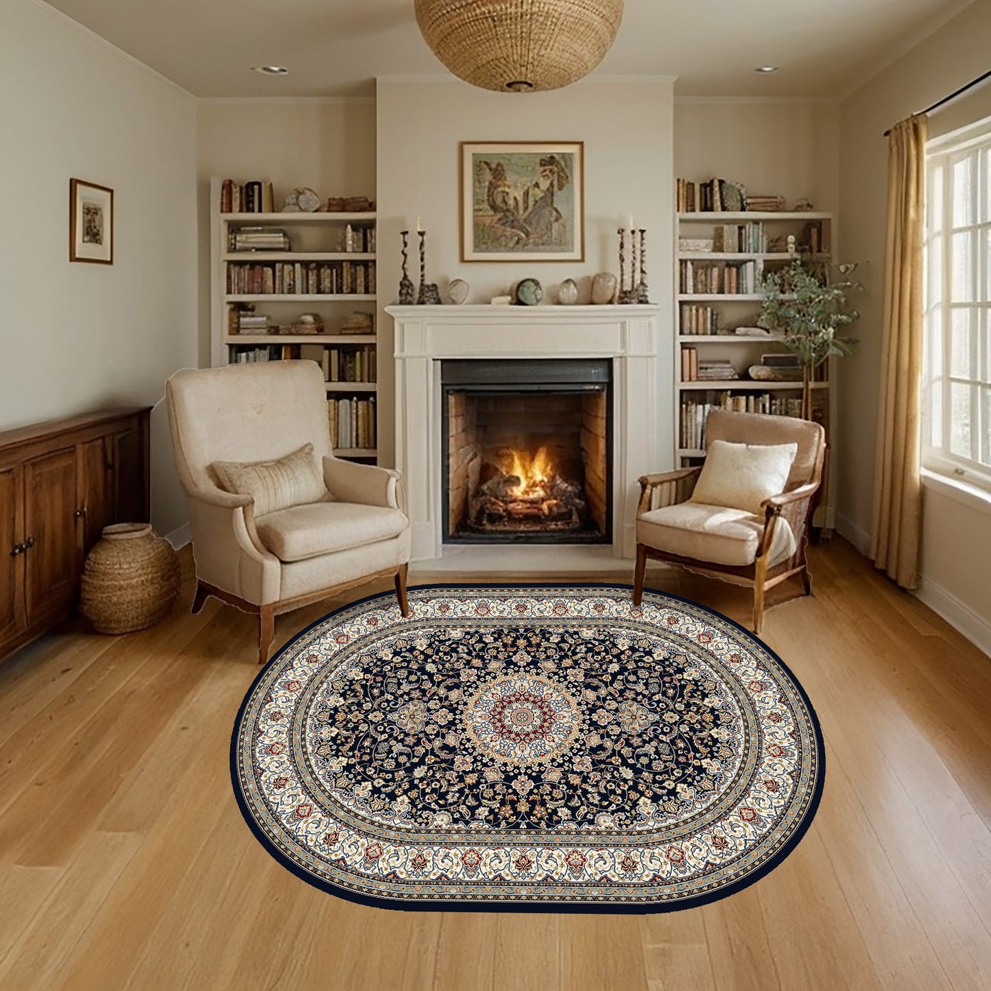 Ancient Garden 57119-3434 Blue/Ivory Area Rug