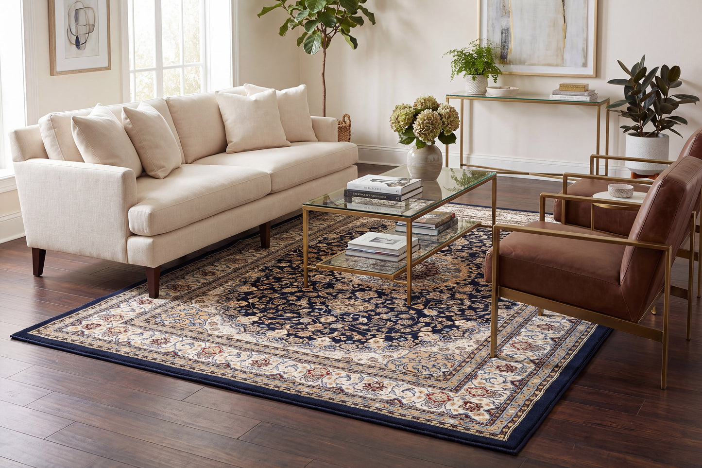Ancient Garden 57119-3434 Blue/Ivory Area Rug