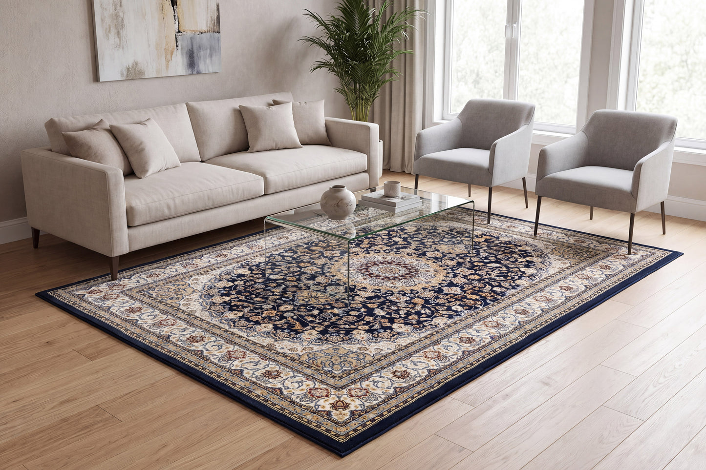 Ancient Garden 57119-3434 Blue/Ivory Area Rug
