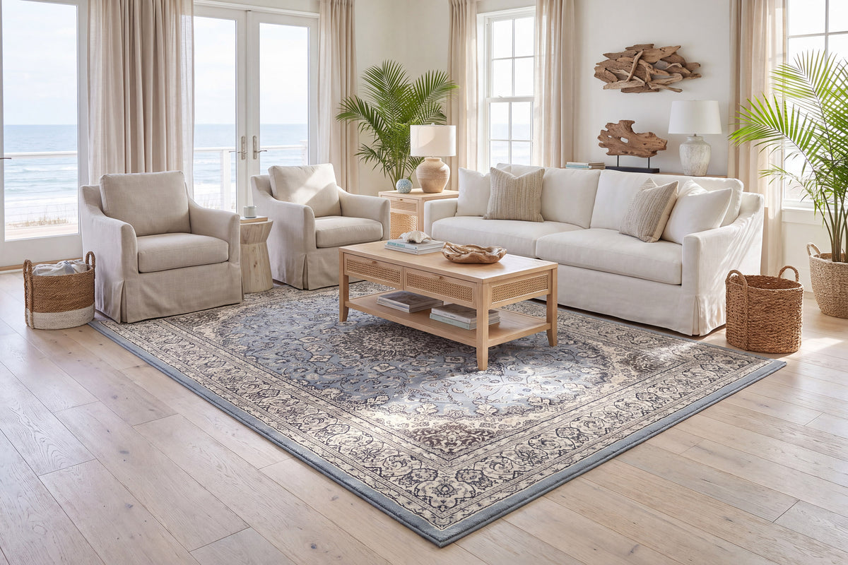 Ancient Garden 57119-4646 Steel Blue/Cream Area Rug