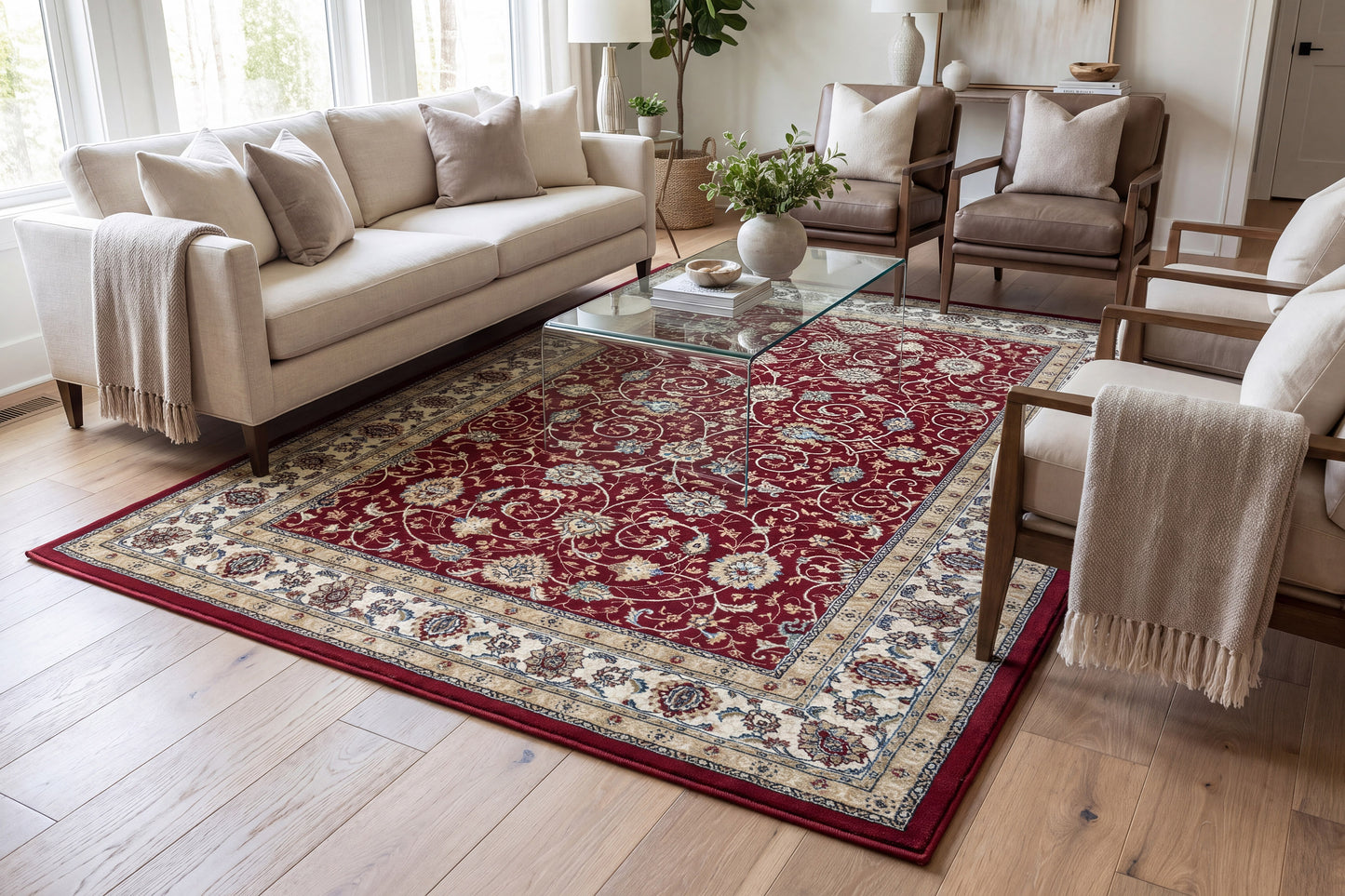 Ancient Garden 57120-1464 Red/Ivory Area Rug