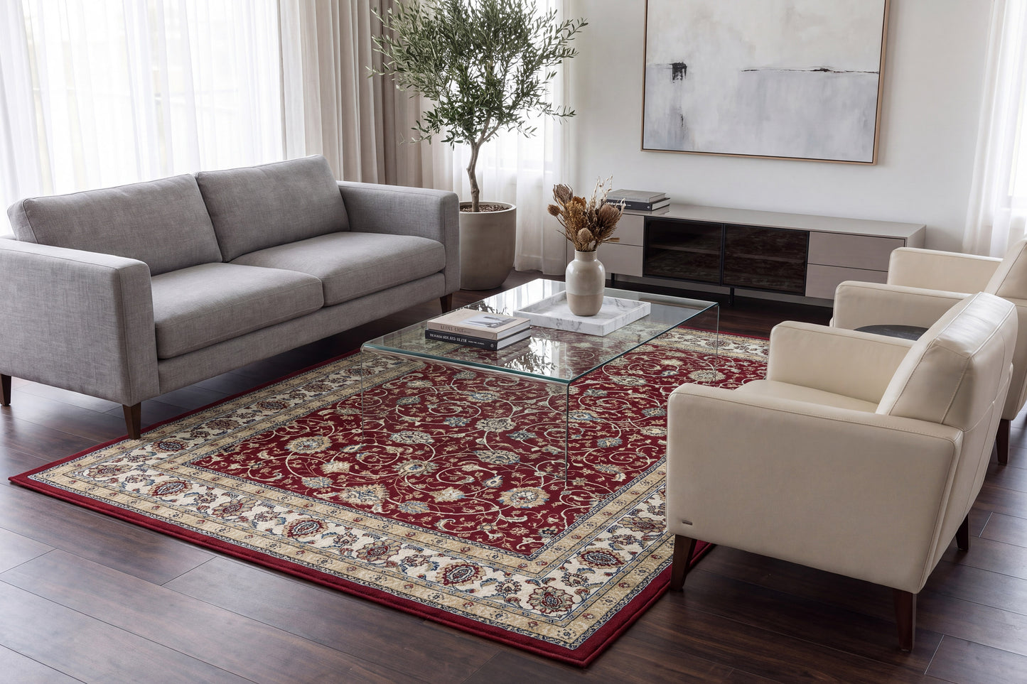 Ancient Garden 57120-1464 Red/Ivory Area Rug