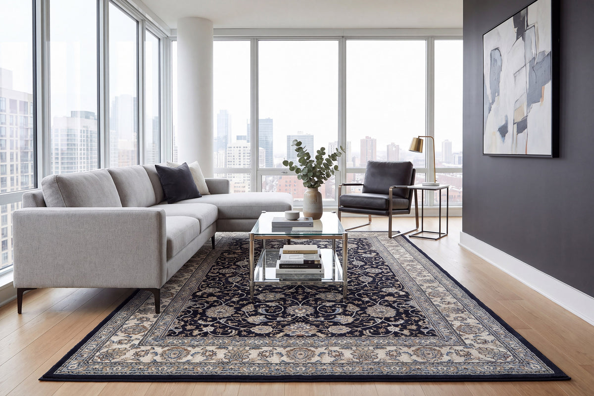 Ancient Garden 57120-3464 Blue/Ivory Area Rug