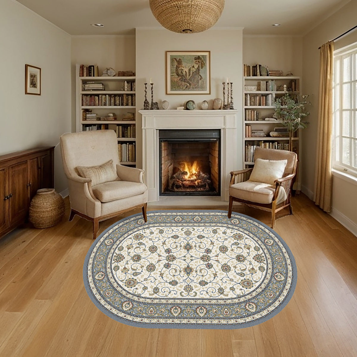 Ancient Garden 57120-6454 Ivory/Light Blue Area Rug