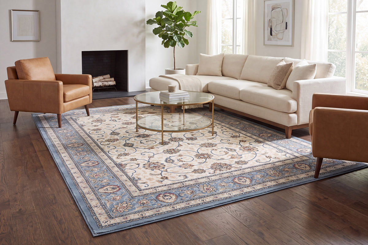 Ancient Garden 57120-6454 Ivory/Light Blue Area Rug