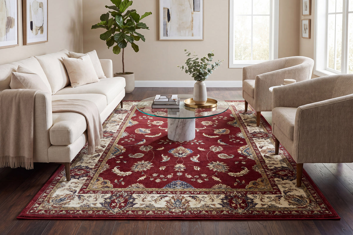 Ancient Garden 57158-1464 Red/Ivory Area Rug
