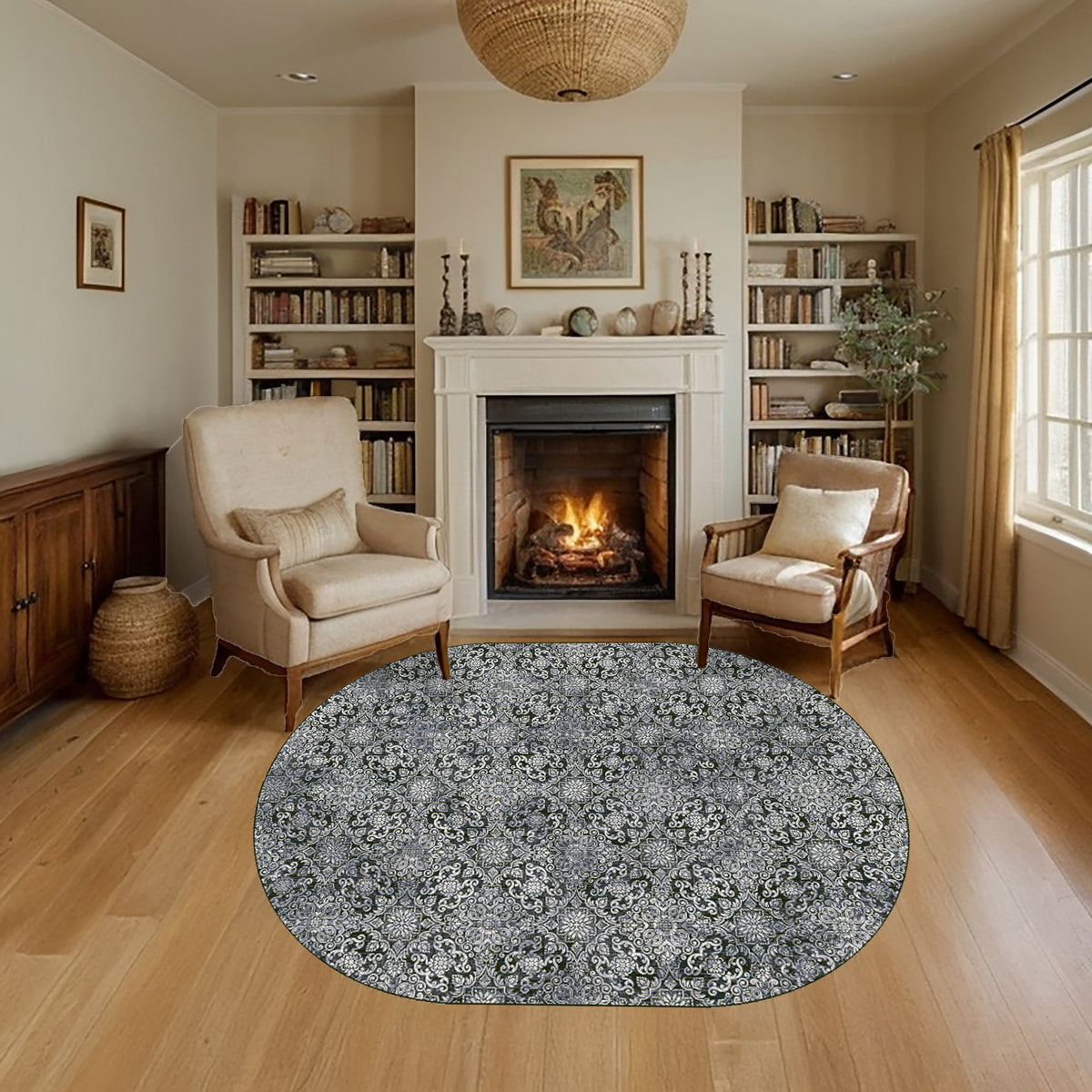 Ancient Garden 57162-3696 Steel Blue Area Rug