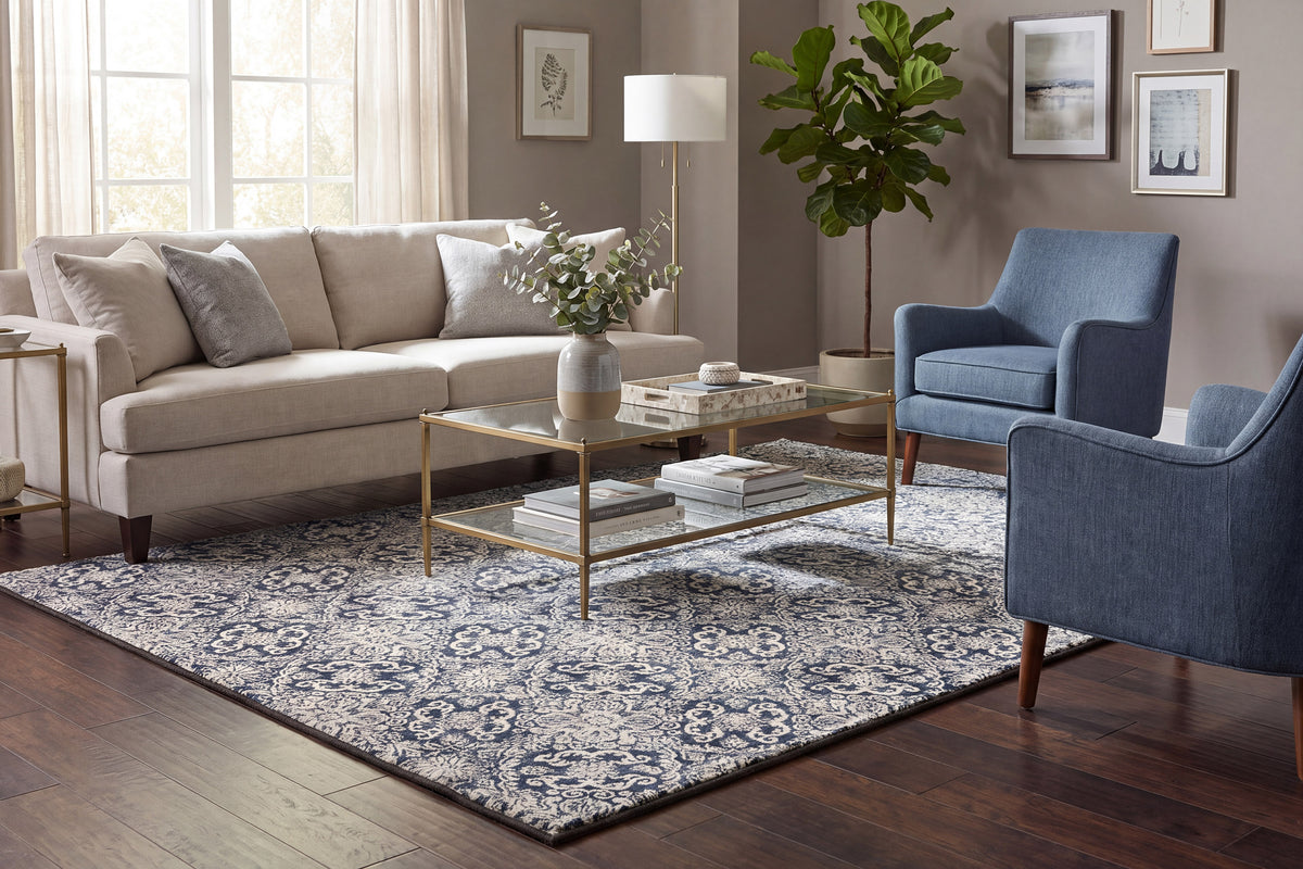Ancient Garden 57162-3696 Steel Blue Area Rug