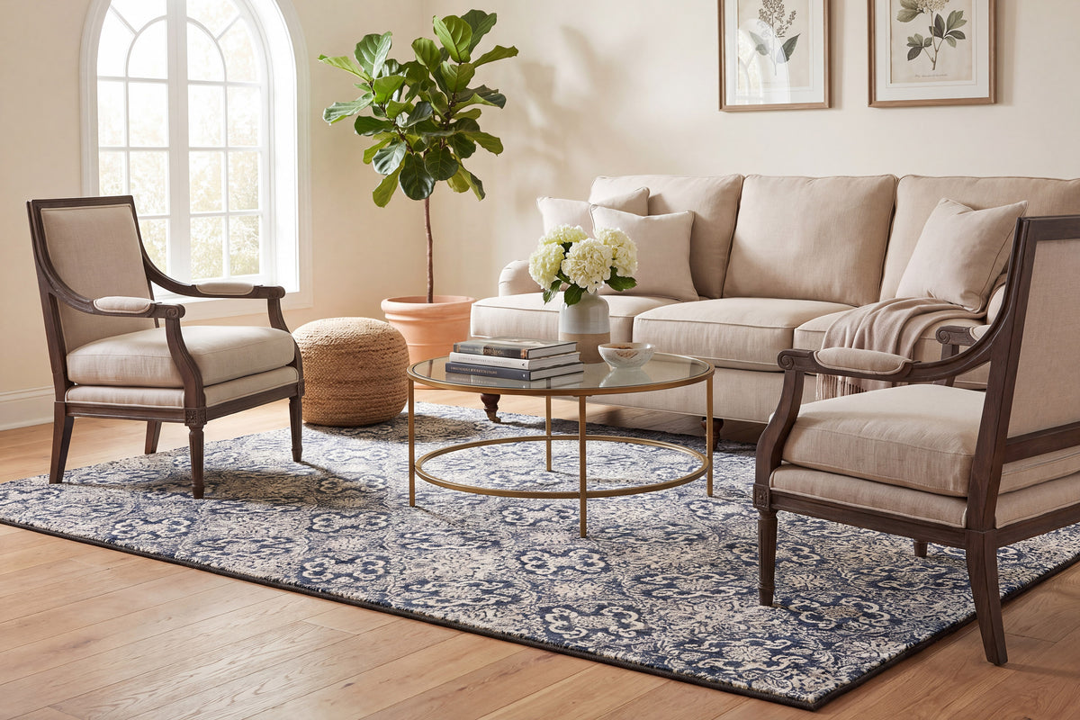 Ancient Garden 57162-3696 Steel Blue Area Rug