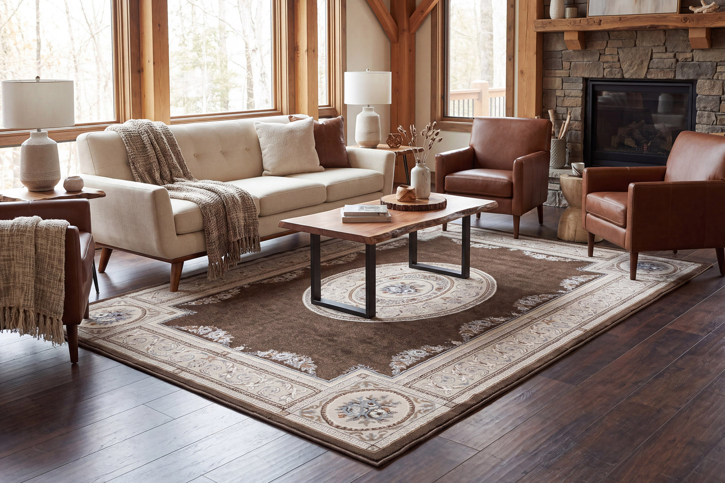 Ancient Garden 57226-3295 Brown/Cream Area Rug