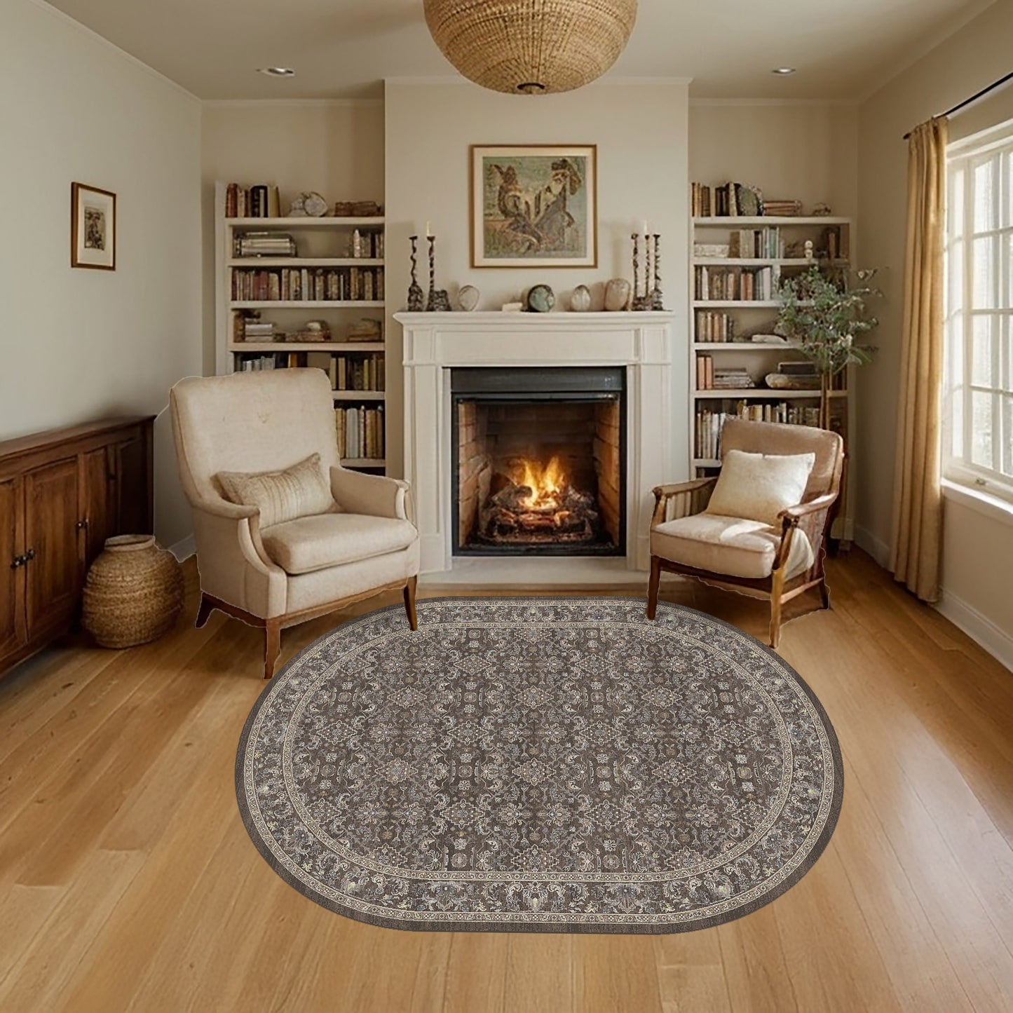 Ancient Garden 57276-3235 Dark Brown/Beige/Blue Area Rug