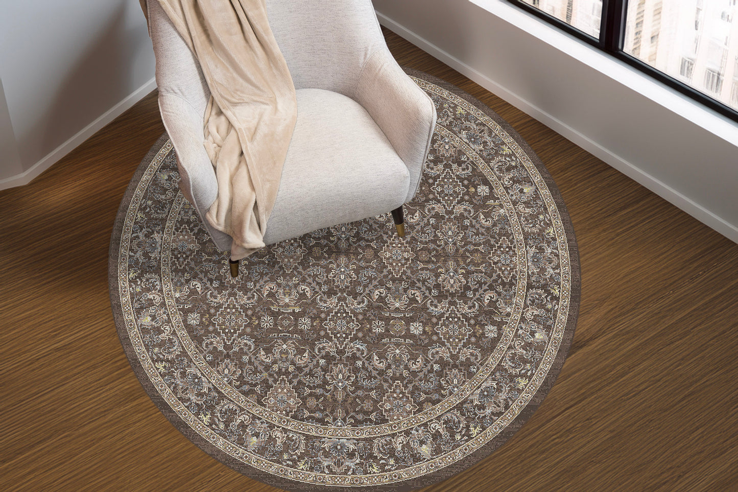 Ancient Garden 57276-3235 Dark Brown/Beige/Blue Area Rug