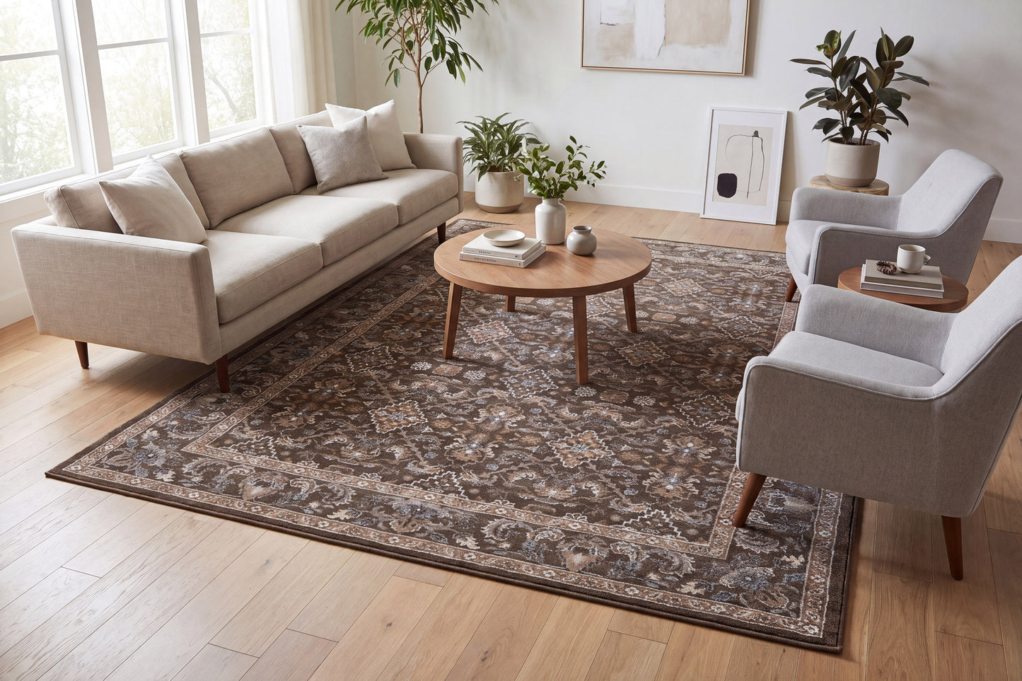 Ancient Garden 57276-3235 Dark Brown/Beige/Blue Area Rug