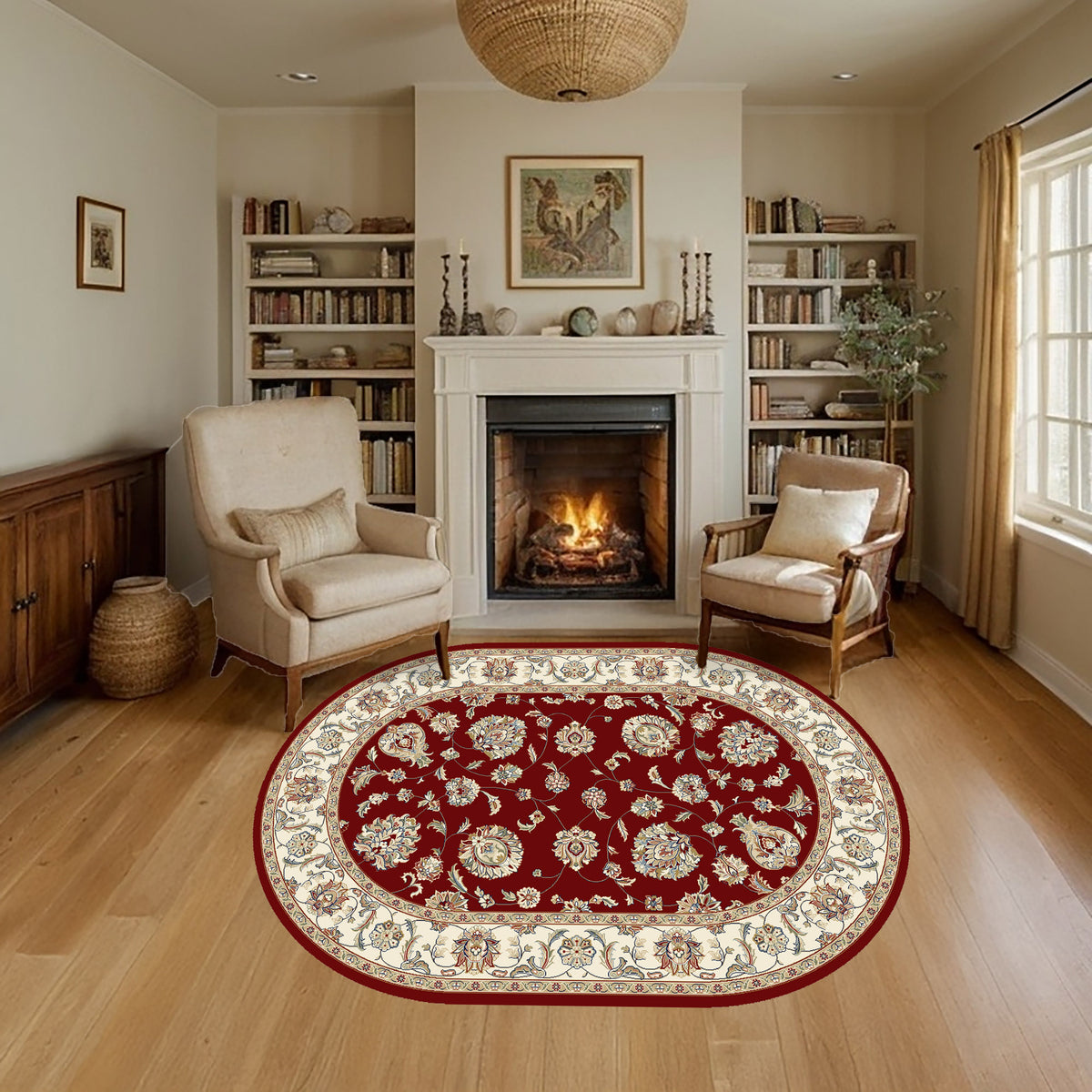 Ancient Garden 57365-1464 Red/Ivory Area Rug