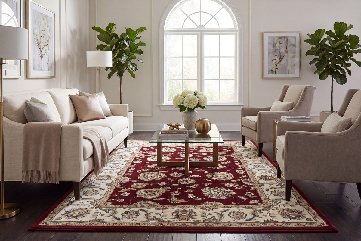Ancient Garden 57365-1464 Red/Ivory Area Rug