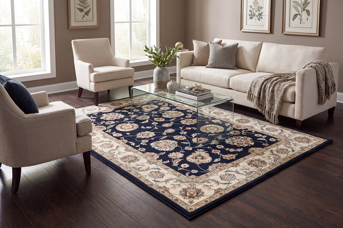 Ancient Garden 57365-3464 Blue/Ivory Area Rug