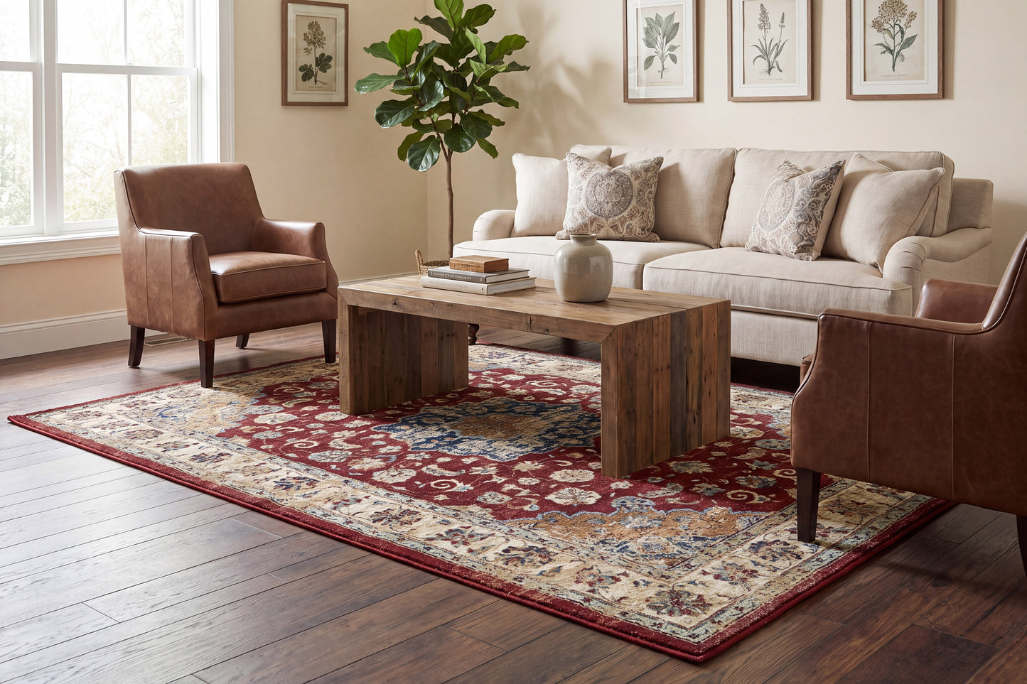 Ancient Garden 57559-1464 Red/Ivory Area Rug