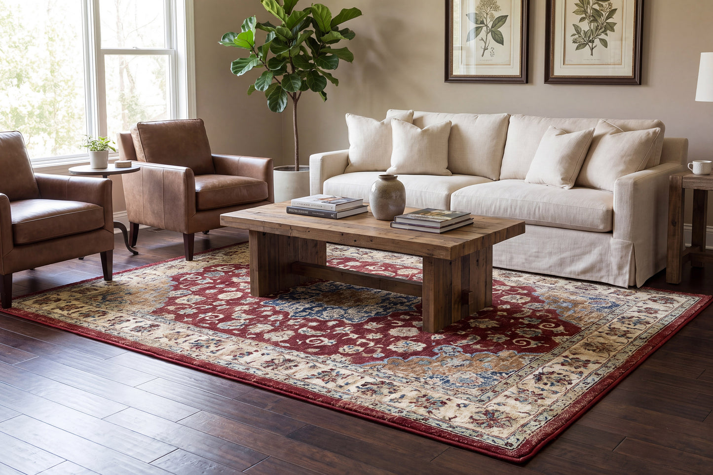Ancient Garden 57559-1464 Red/Ivory Area Rug