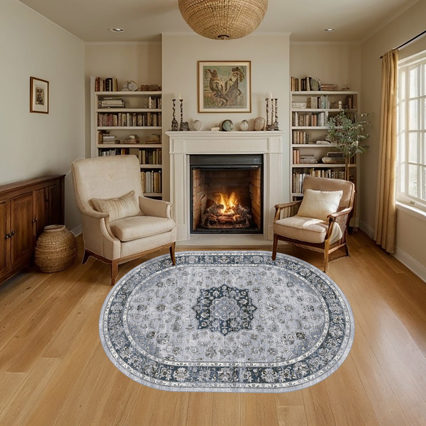 Ancient Garden 57559-9686 Silver/Blue Area Rug