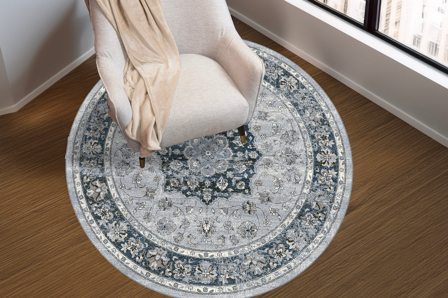Ancient Garden 57559-9686 Silver/Blue Area Rug